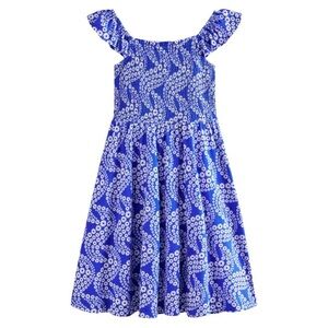 Mini Boden Floral Smocked Dress in Greek Blue
